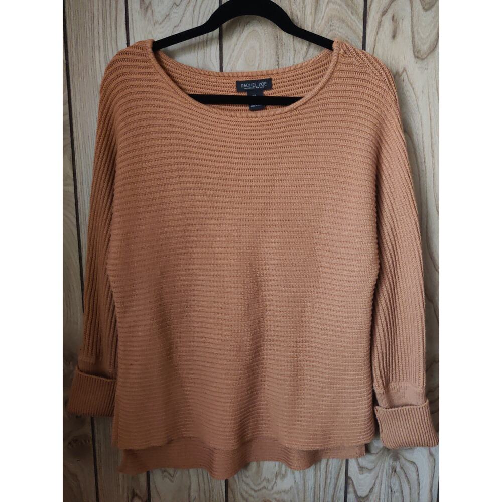 3/$20 Rachel Zoe Tan Cotton Blend Ribbed Dolman Rolled Cuffs Pullover Sweater L - Picture 1 of 7